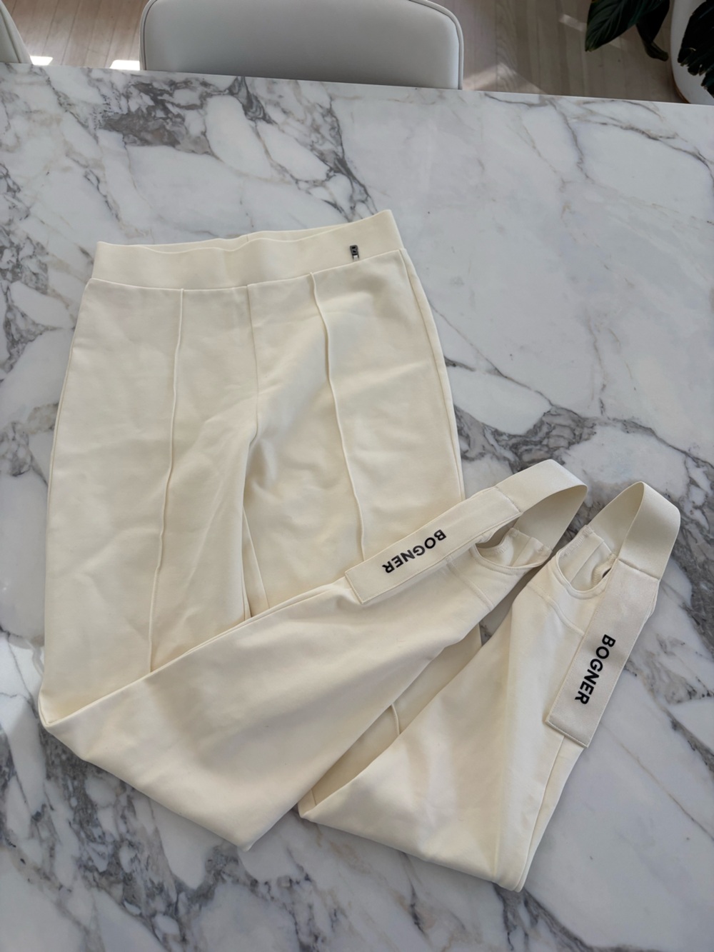 Bogner Cream Winter Leggings with Branded Elastic Straps